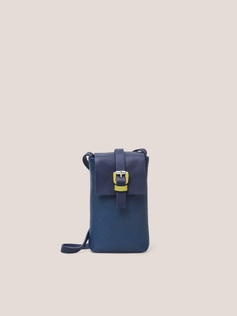 Dark Navy White Stuff Clara Buckle Leather Phone Bag | 76105VJXH