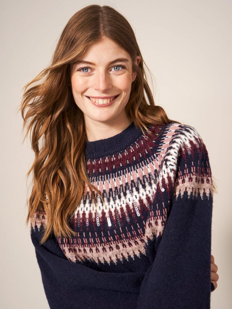 Dark Navy White Stuff Frankie Fairisle Jumper | 26459IQJT