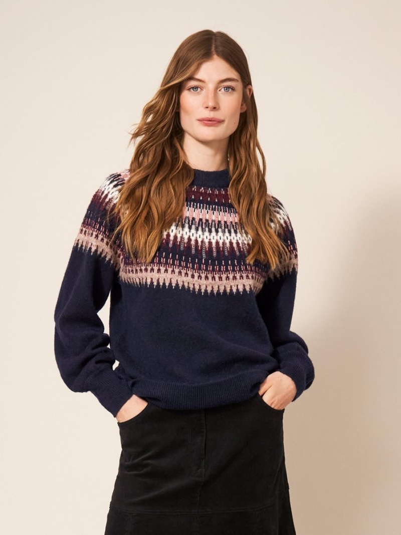 Dark Navy White Stuff Frankie Fairisle Jumper | 26459IQJT