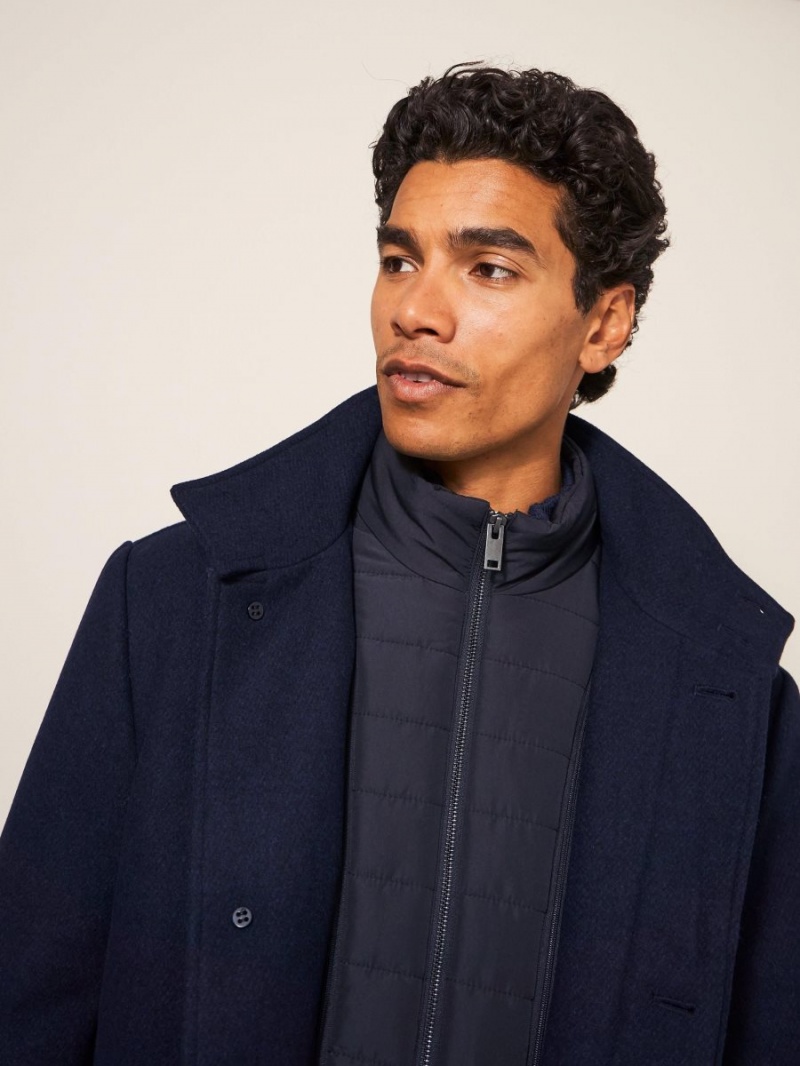 Dark Navy White Stuff Horsholm Wool Funnel Neck Coat | 06125VBKC