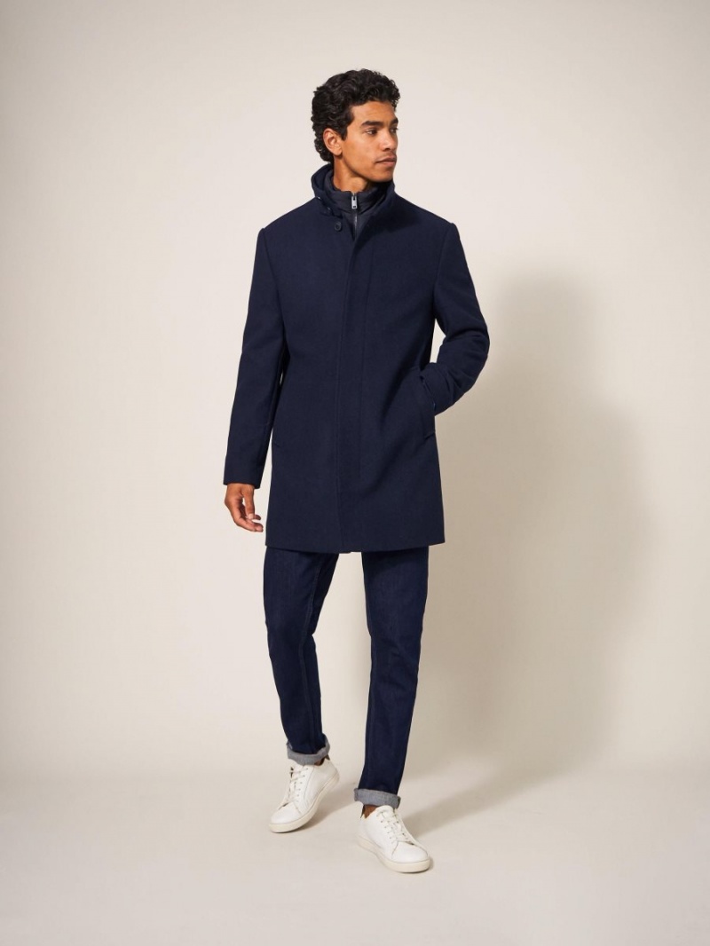 Dark Navy White Stuff Horsholm Wool Funnel Neck Coat | 06125VBKC