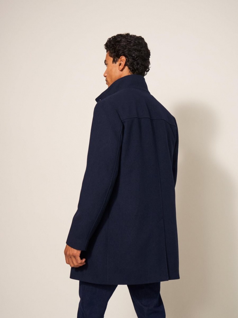 Dark Navy White Stuff Horsholm Wool Funnel Neck Coat | 06125VBKC