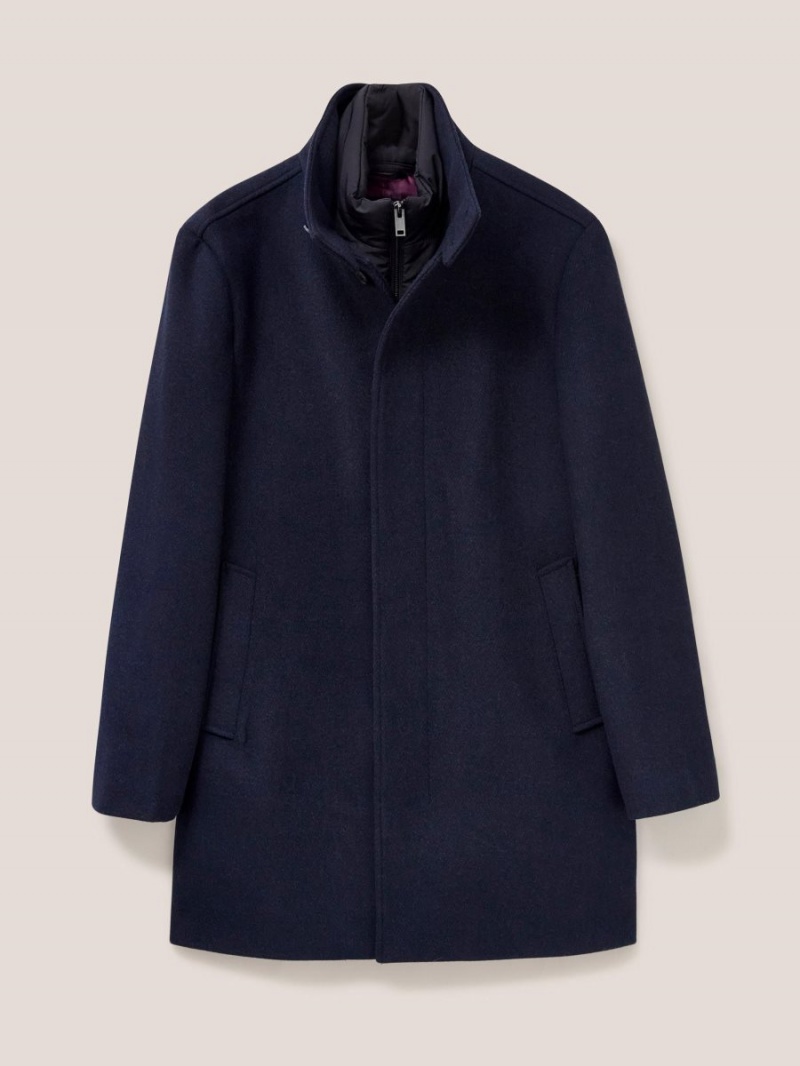 Dark Navy White Stuff Horsholm Wool Funnel Neck Coat | 06125VBKC