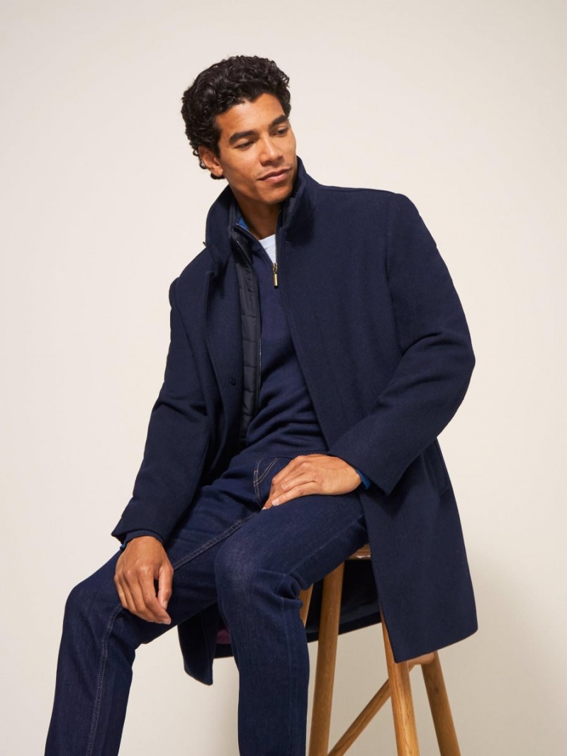 Dark Navy White Stuff Horsholm Wool Funnel Neck Coat | 06125VBKC