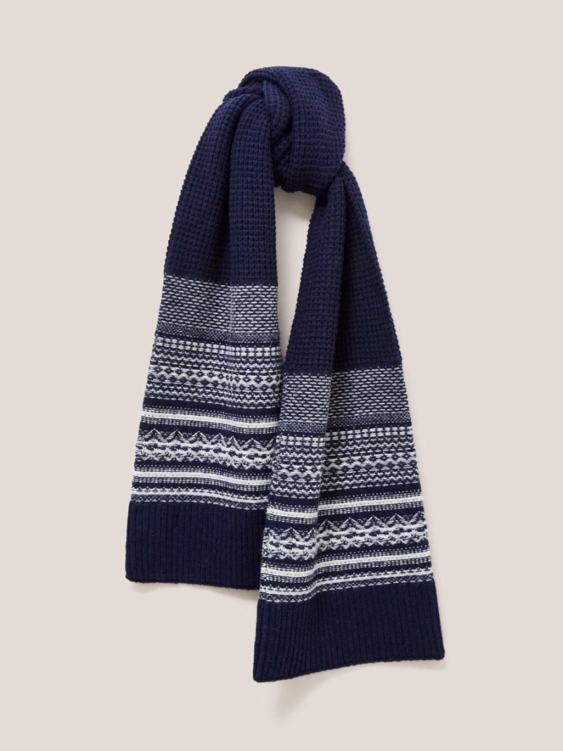 Dark Navy White Stuff Lambswool Fairisle Scarf | 02517YPGJ