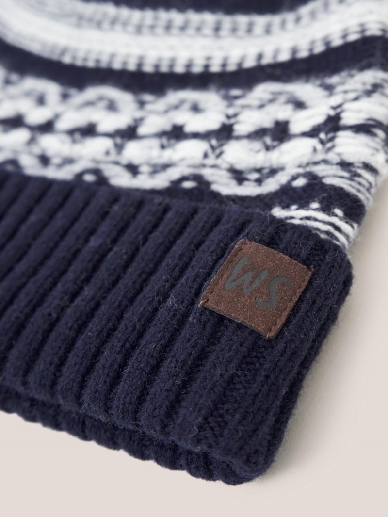 Dark Navy White Stuff Lambswool Fairisle Beanie | 38490GLQN