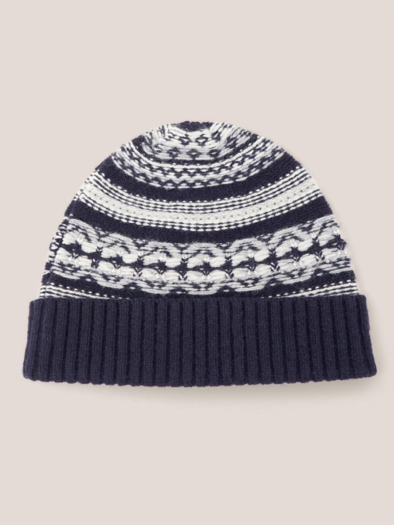 Dark Navy White Stuff Lambswool Fairisle Beanie | 38490GLQN