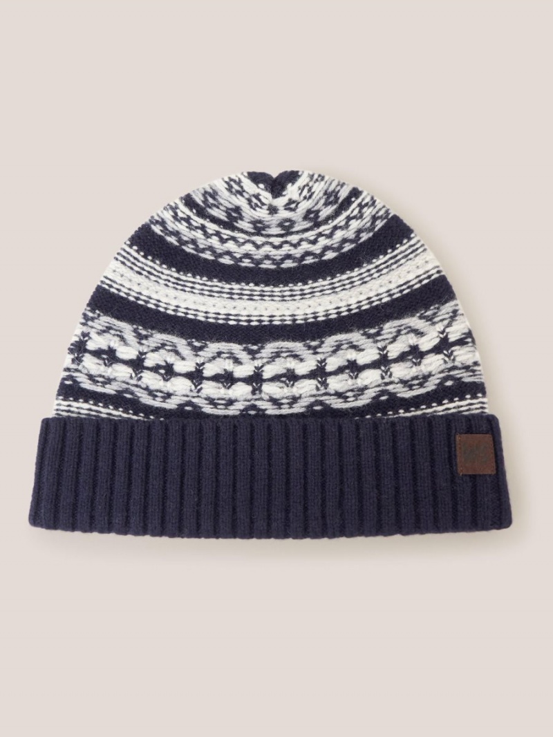 Dark Navy White Stuff Lambswool Fairisle Beanie | 38490GLQN