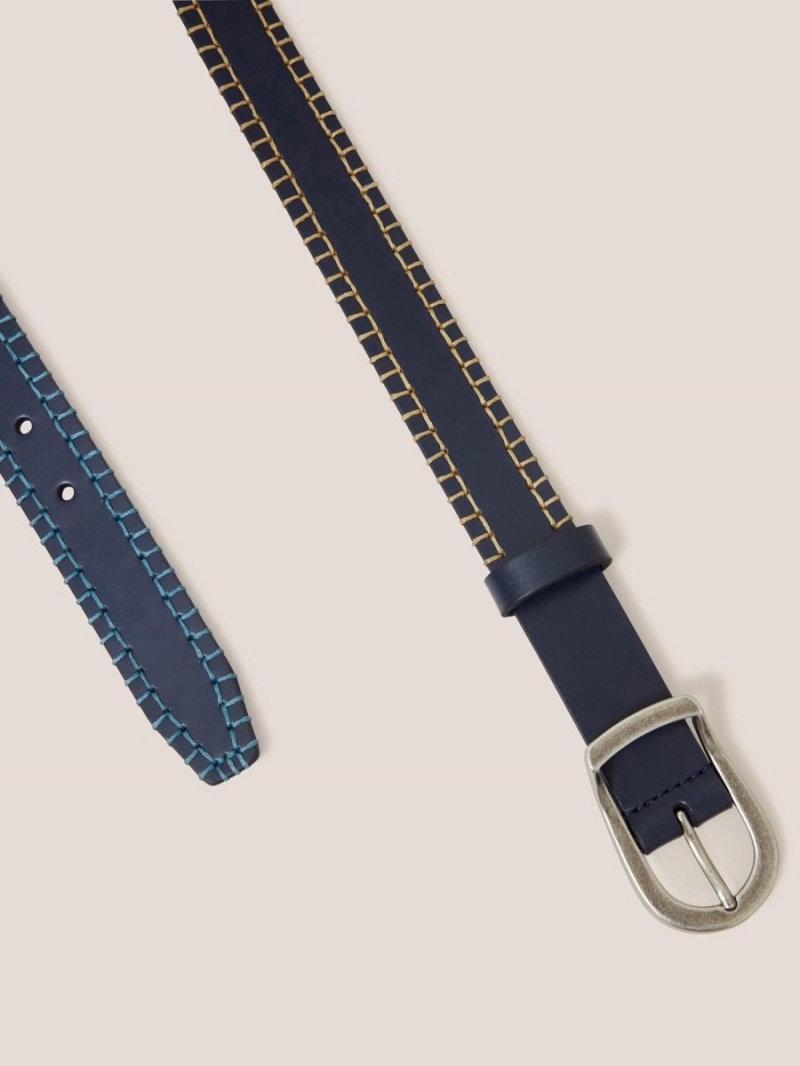 Dark Navy White Stuff Leather Ombre Stitch Belt | 68932PLMT