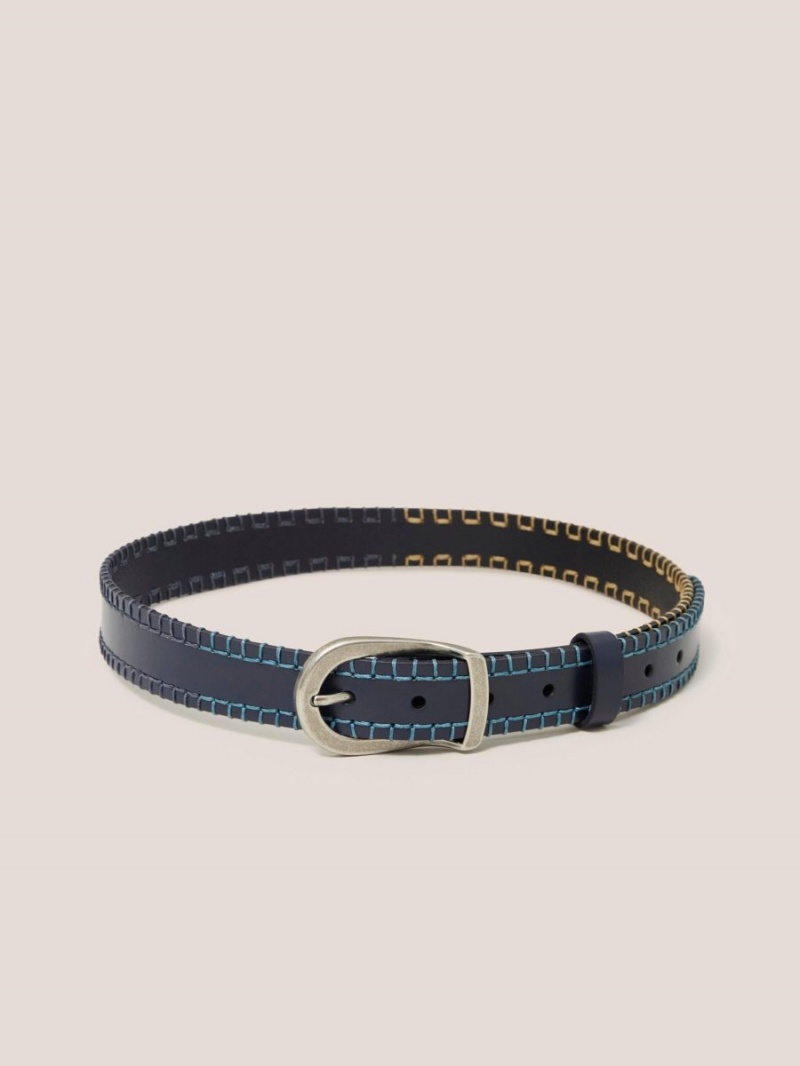 Dark Navy White Stuff Leather Ombre Stitch Belt | 68932PLMT