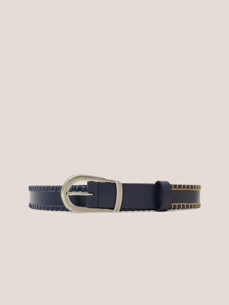 Dark Navy White Stuff Leather Ombre Stitch Belt | 68932PLMT