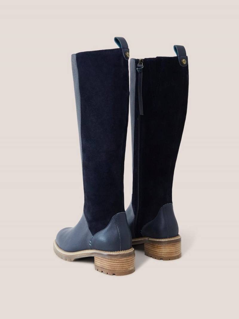 Dark Navy White Stuff Leather Serena Knee High Boot | 35081FJBG