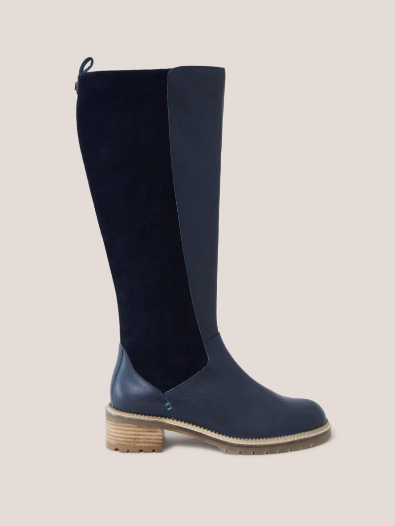 Dark Navy White Stuff Leather Serena Knee High Boot | 35081FJBG