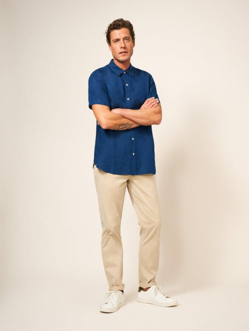 Dark Navy White Stuff Pembroke Ss Linen Shirt | 84509LIQX