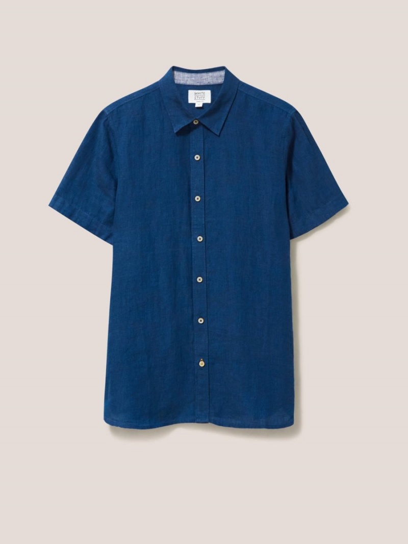 Dark Navy White Stuff Pembroke Ss Linen Shirt | 84509LIQX