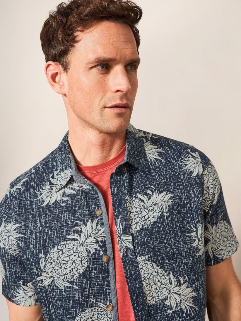 Dark Navy White Stuff Penare Pineapple Pr Ss Shirt | 69342QUFC