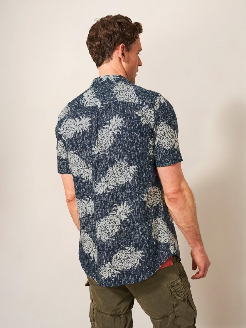 Dark Navy White Stuff Penare Pineapple Pr Ss Shirt | 69342QUFC