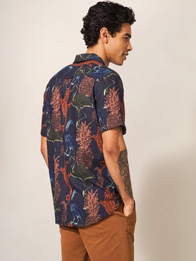 Dark Navy White Stuff Safari Printed Shirt | 96458QPLW