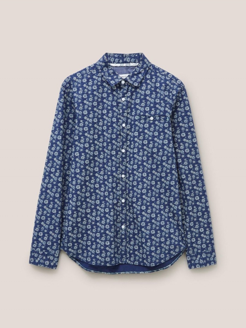 Dark Navy White Stuff Scattered Flower Printed Shirt | 12860EOWY