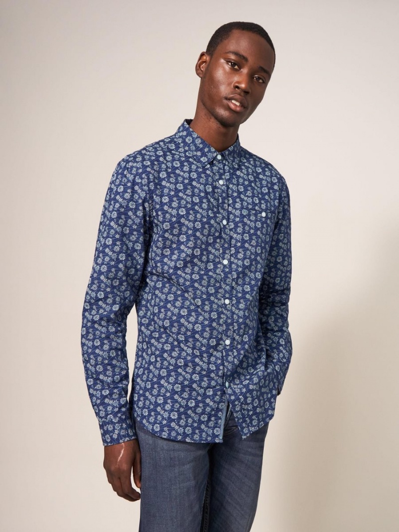 Dark Navy White Stuff Scattered Flower Printed Shirt | 12860EOWY