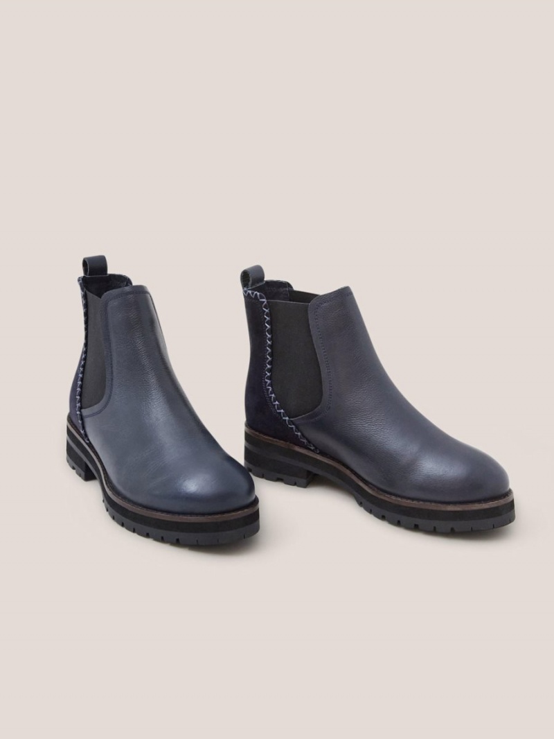 Dark Navy White Stuff Wide Fit Leather Chelsea Boot | 04936TIXZ