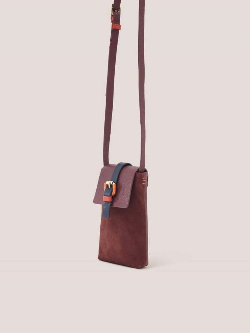 Dark Plum White Stuff Clara Buckle Suede Phone Bag | 18427TPEZ