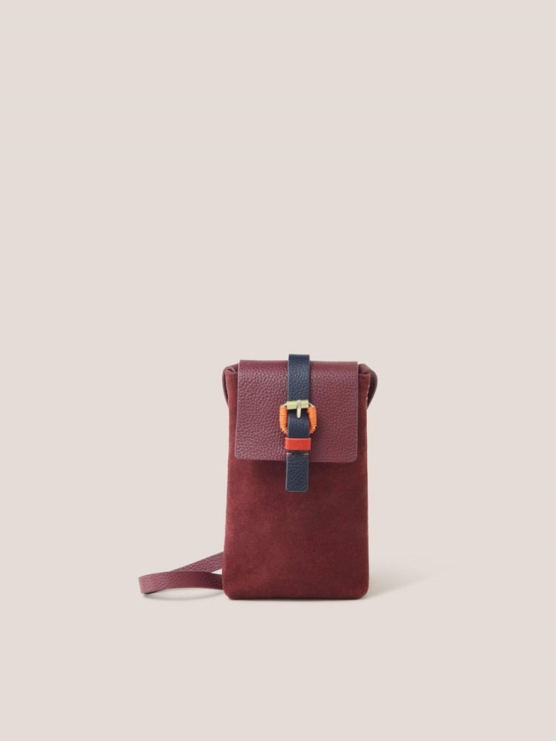 Dark Plum White Stuff Clara Buckle Suede Phone Bag | 18427TPEZ