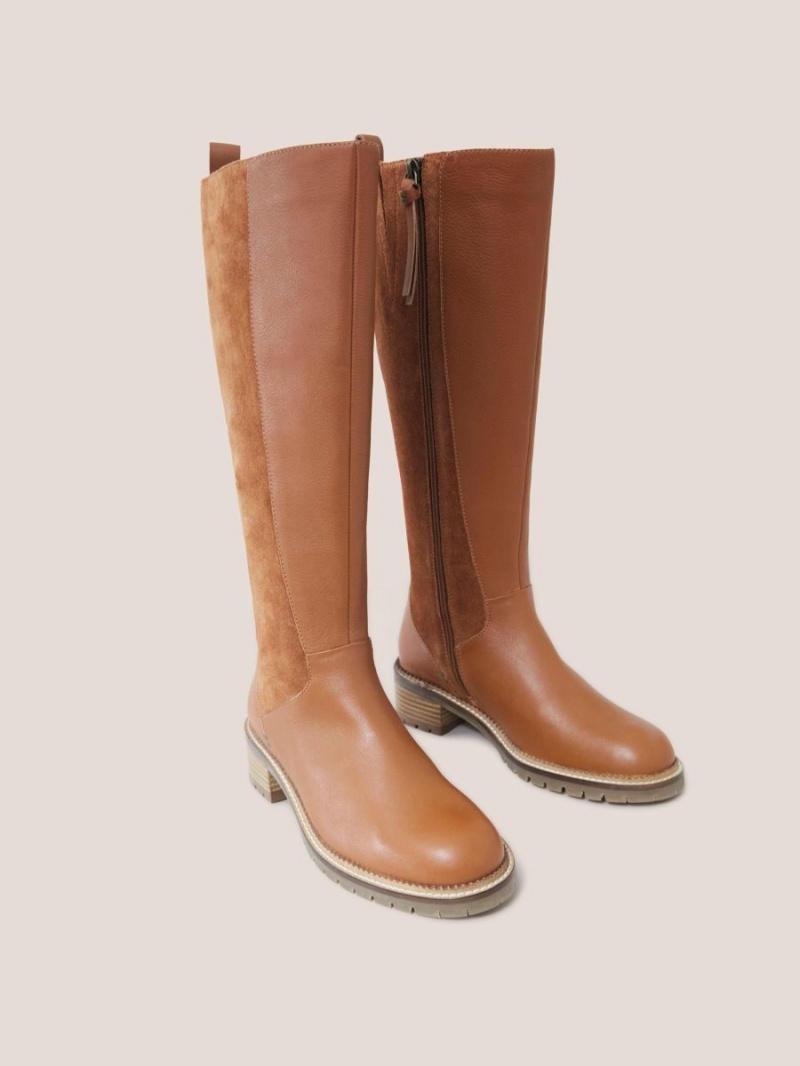 Dark Tan White Stuff Leather Serena Knee High Boot | 83519XDAN