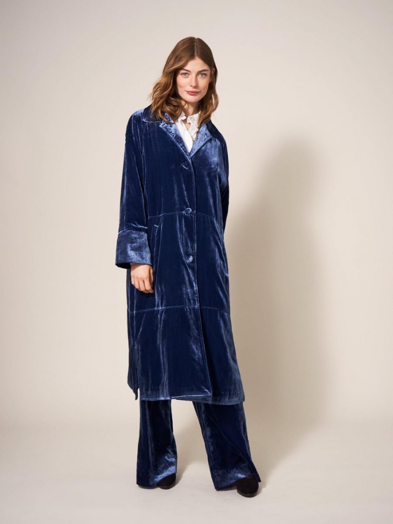 Deep Blue White Stuff Velvet Duster Smart Coat | 07461VSGR