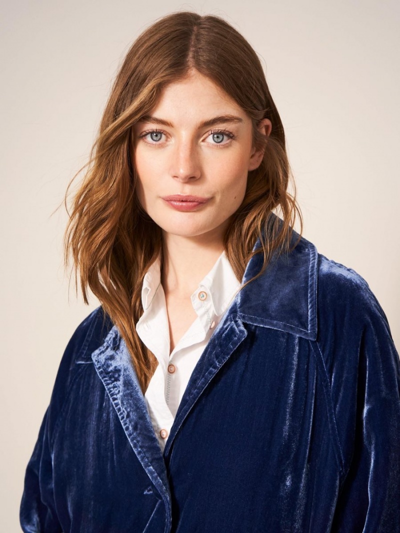 Deep Blue White Stuff Velvet Duster Smart Coat | 07461VSGR