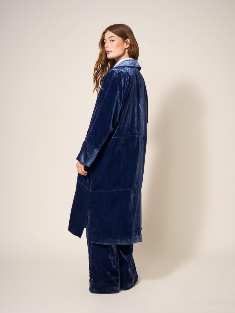 Deep Blue White Stuff Velvet Duster Smart Coat | 07461VSGR