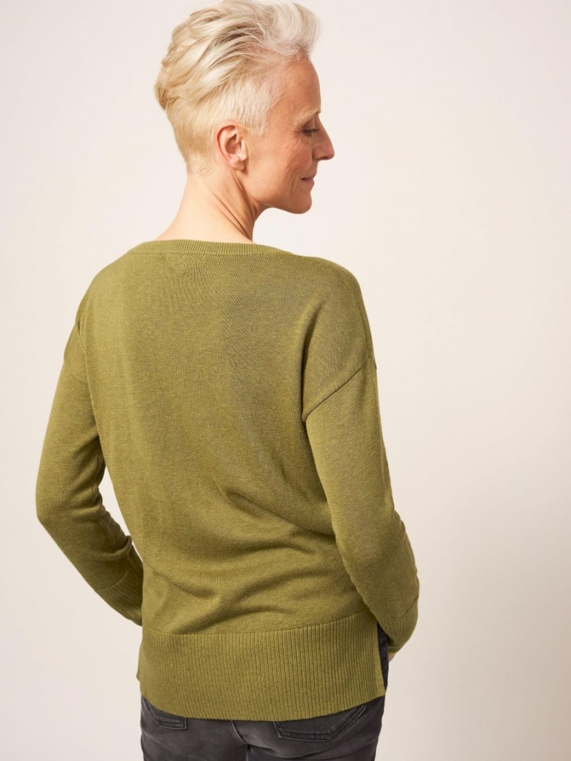 Deep Green White Stuff Olive Crew Neck Jumper | 47659QURT