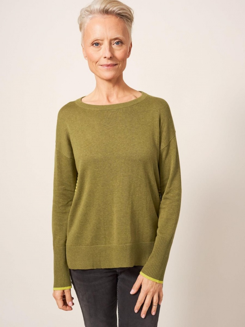 Deep Green White Stuff Olive Crew Neck Jumper | 47659QURT