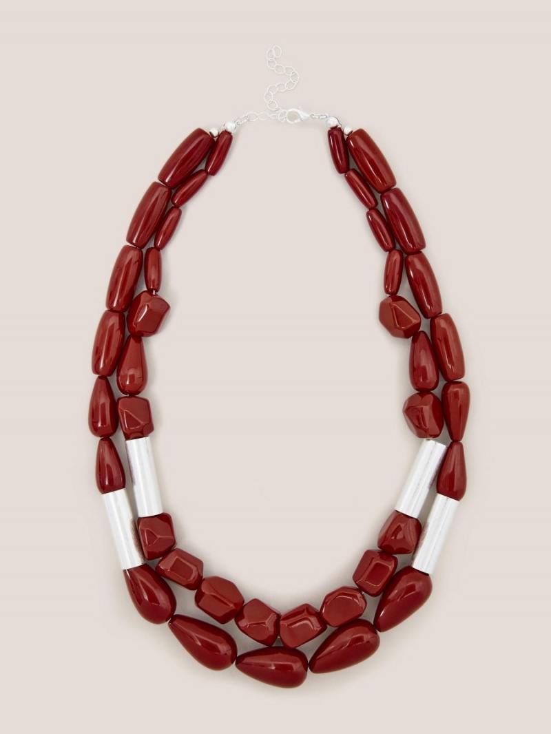 Deep Red White Stuff Jasmine Bead Necklace | 46192DXLM