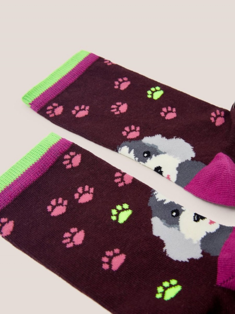 Deep Red White Stuff Paw Print Dog Ankle Sock | 82903XIJL