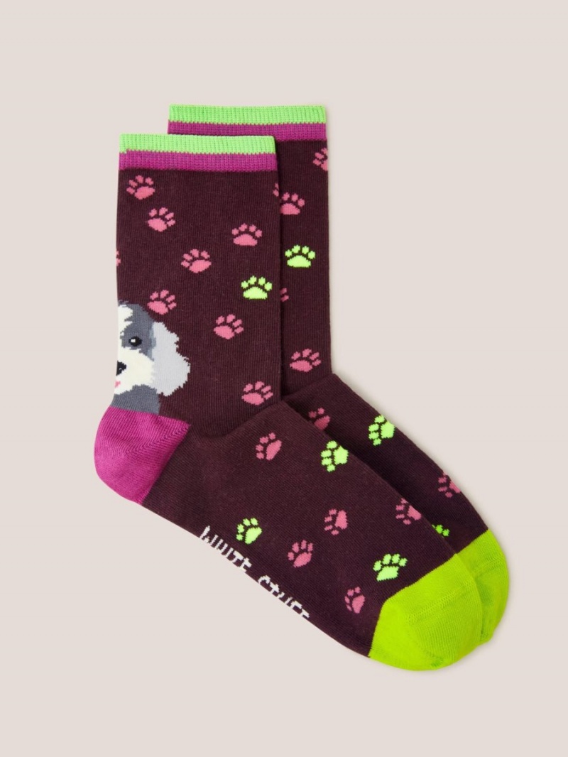 Deep Red White Stuff Paw Print Dog Ankle Sock | 82903XIJL