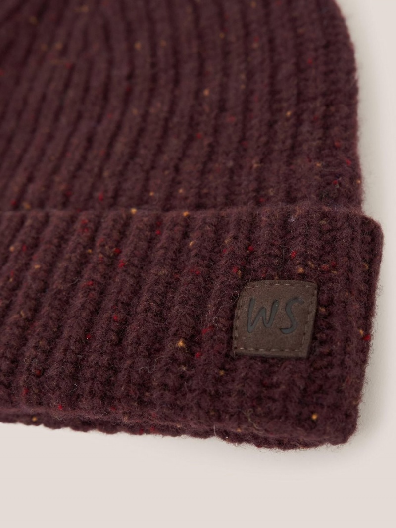 Dk Plum White Stuff Wool Ribbed Beanie | 95264FKCN