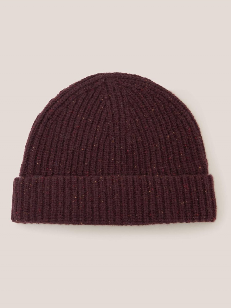 Dk Plum White Stuff Wool Ribbed Beanie | 95264FKCN