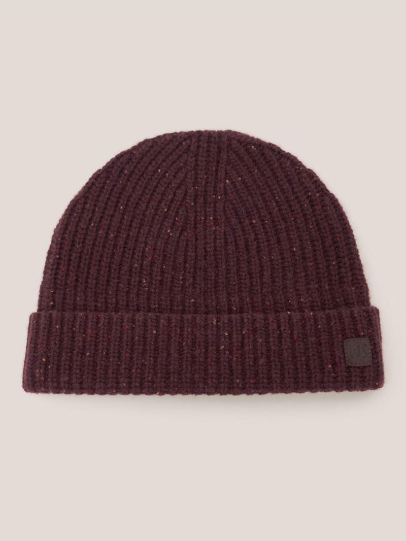 Dk Plum White Stuff Wool Ribbed Beanie | 95264FKCN