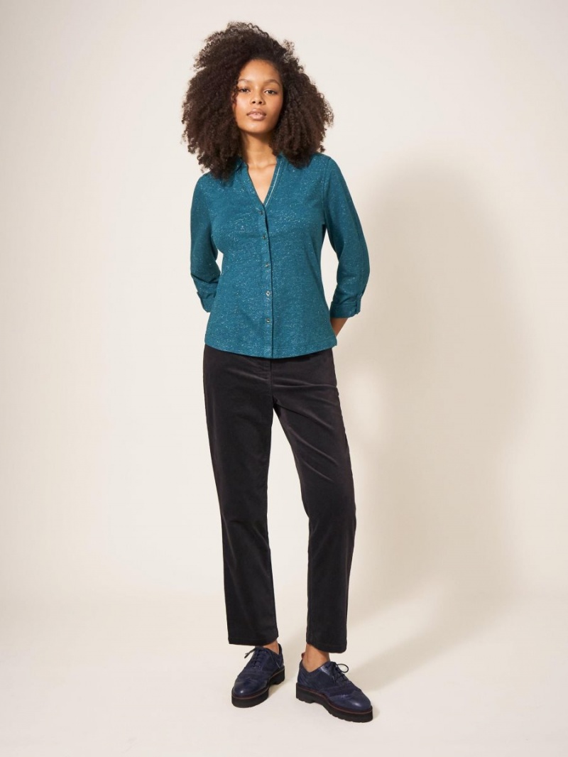 Dk Teal White Stuff Annie Sparkle Slim Fit Shirt | 94768IEVO