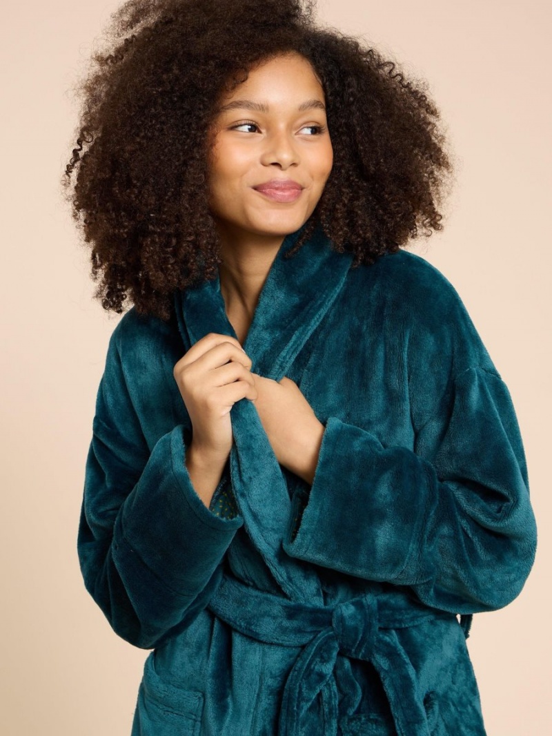 Dk Teal White Stuff Clover Cosy Dressing Gown | 06895PHNU