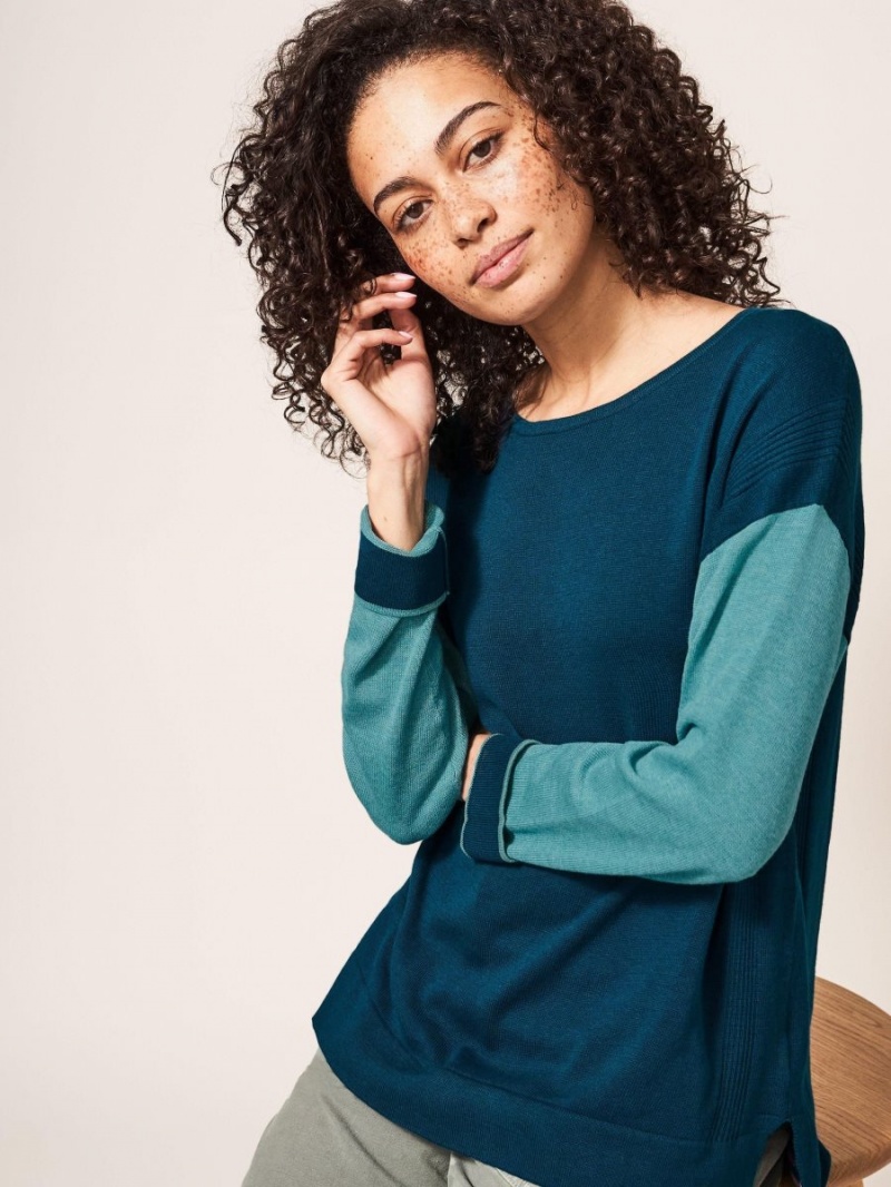 Dk Teal White Stuff Olivia Crew Neck Jumper | 81426TYVF