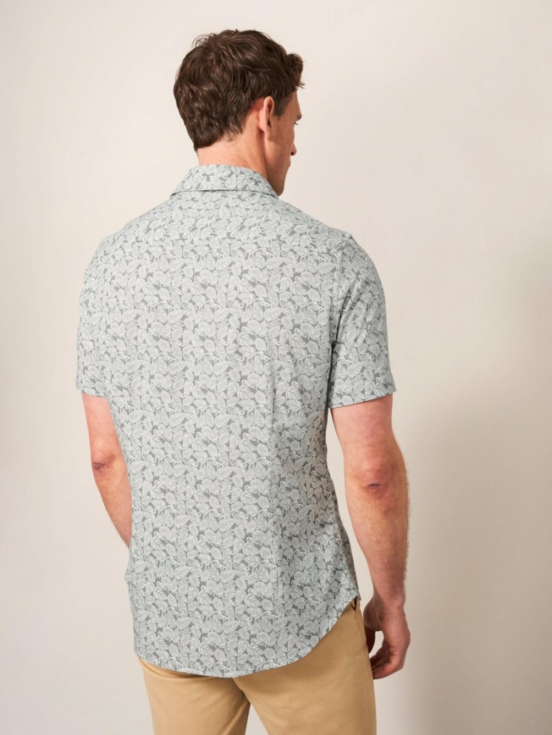 Dusty Green White Stuff Leaf Printed Slim Fit Shirt | 59230BGKA