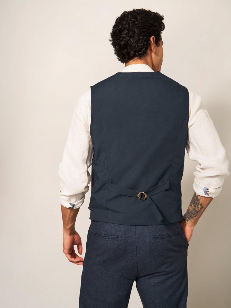 French Navy White Stuff Abbot Linen Regular Fit Waistcoat | 69042RGCB