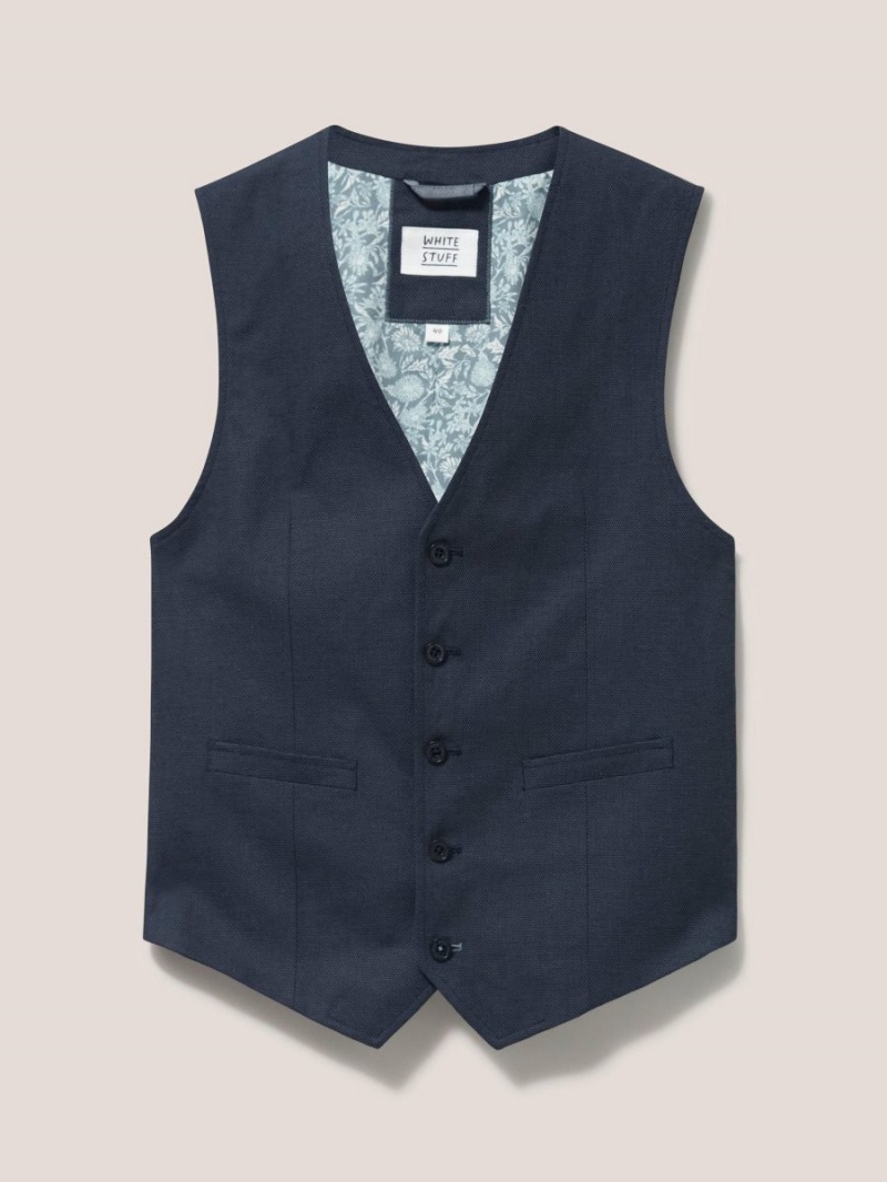 French Navy White Stuff Abbot Linen Regular Fit Waistcoat | 69042RGCB