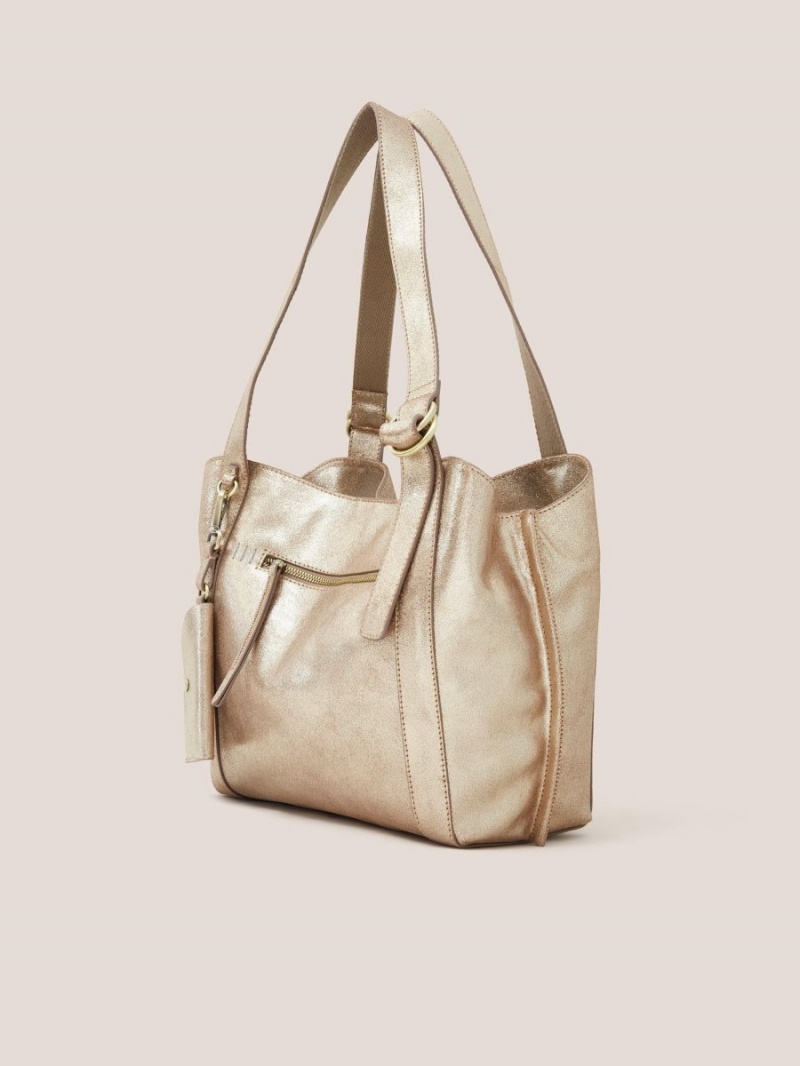 Gold Tone Metallic White Stuff Hannah Tote | 60823OCFA