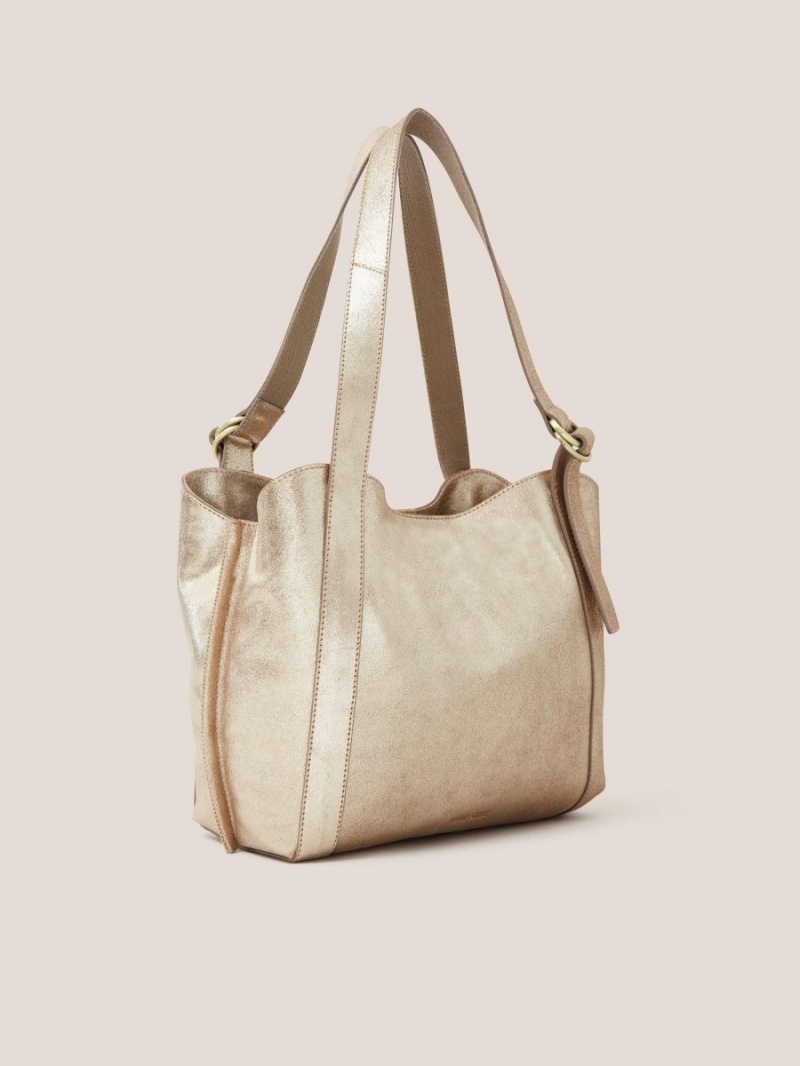 Gold Tone Metallic White Stuff Hannah Tote | 60823OCFA