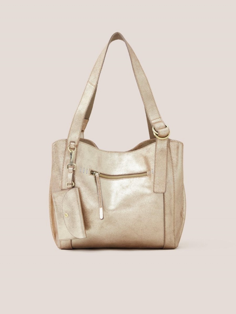 Gold Tone Metallic White Stuff Hannah Tote | 60823OCFA