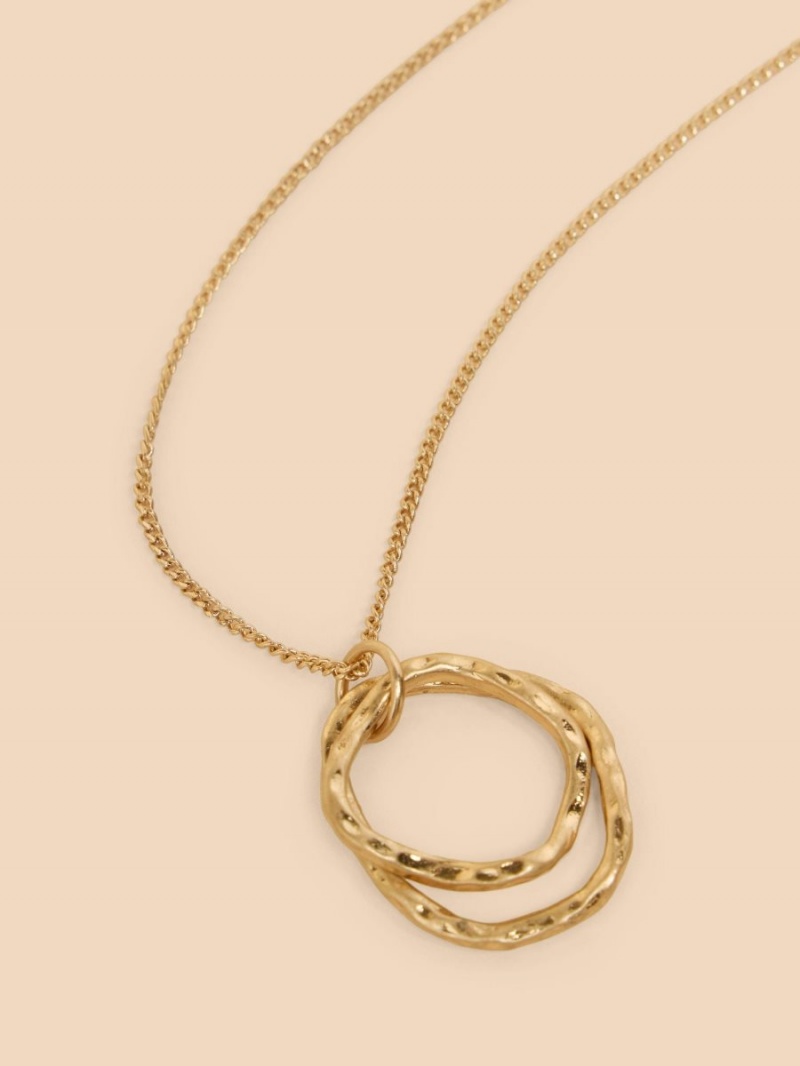 Gold Tone Metallic White Stuff Oval Pendant Necklace | 07982CYVB