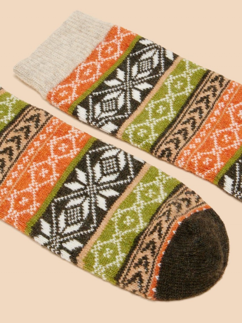 Green Multi White Stuff Fairisle Wool Ankle Socks | 83719BKLZ